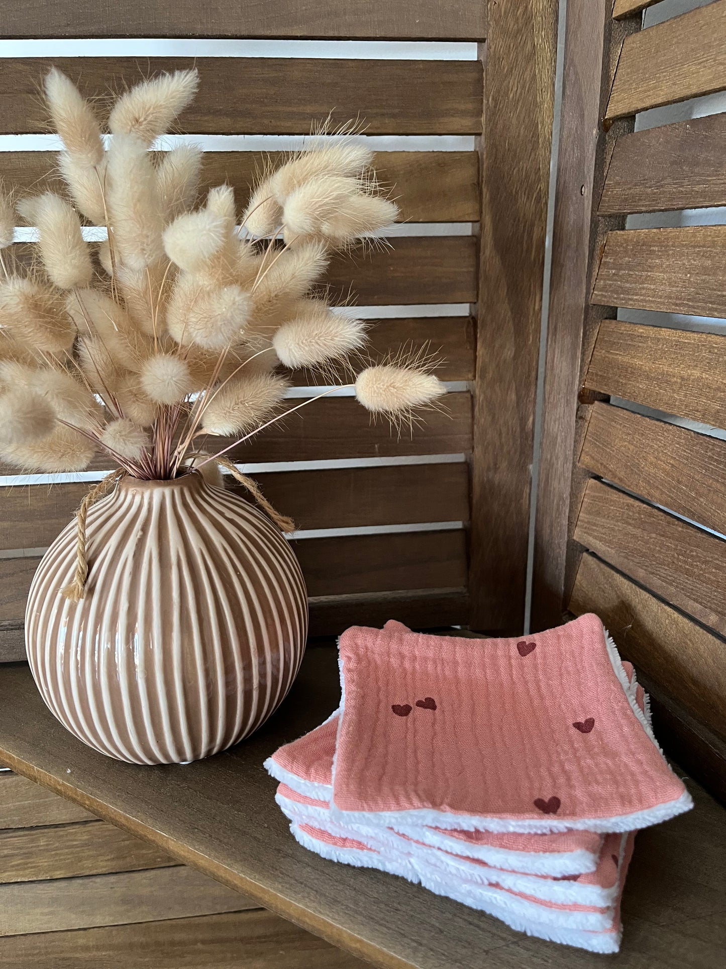 Lot de 5 lingettes lavables Coeur rose