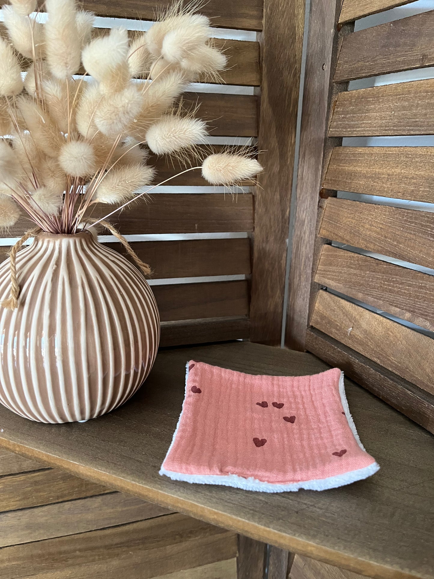 Lingette lavable Coeur vieux rose