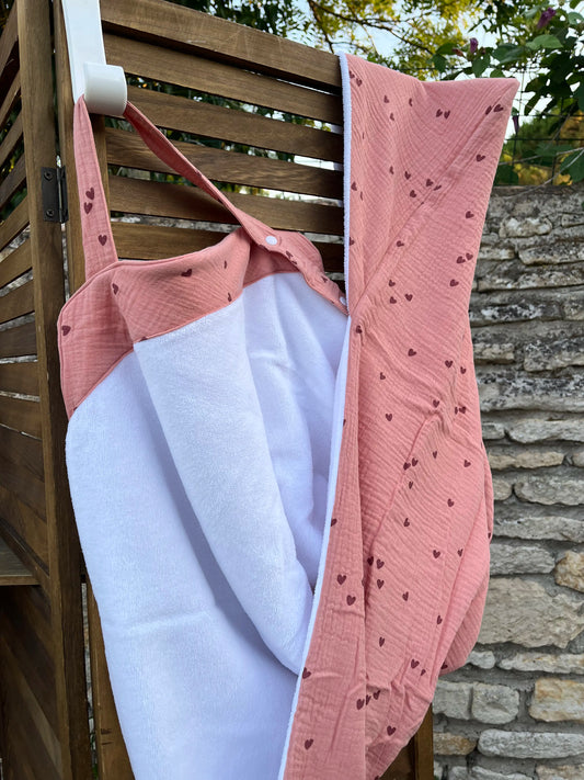 Cape de bain Victoria Coeurs (vieux rose)